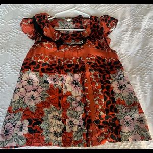 Anthropologie size 2 red silk floral blouse